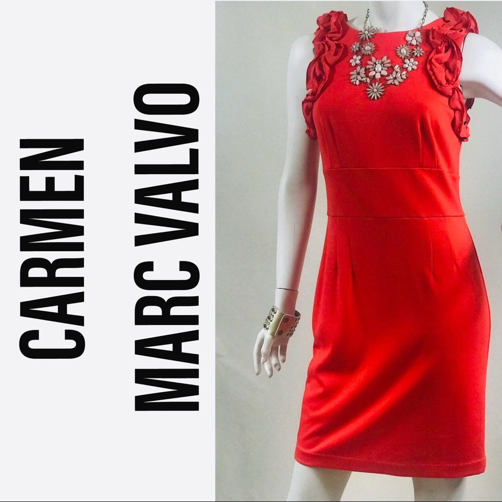 Sexy Blaze Orange Ruffled Fitted Dress - Size 8